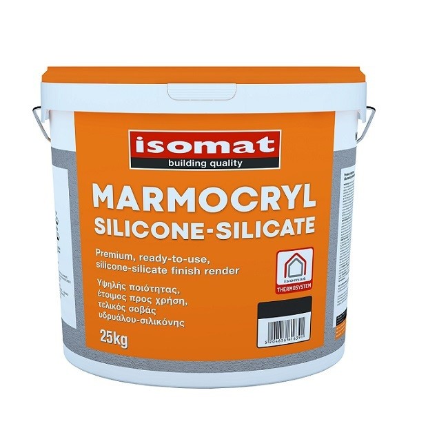 ISOMAT MARMOCRYL SILICONE-SILICATE Fine 1 mm Έτοιμος Προς Χρήση, Εξαιρετικά Υδρατμοπερατός Σοβάς Λευκό 25KG-0