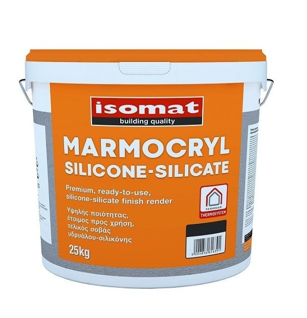 ISOMAT MARMOCRYL SILICONE-SILICATE Decor 2mm Έτοιμος Προς Χρήση, Εξαιρετικά Υδρατμοπερατός Σοβάς Λευκό 25 kg-0