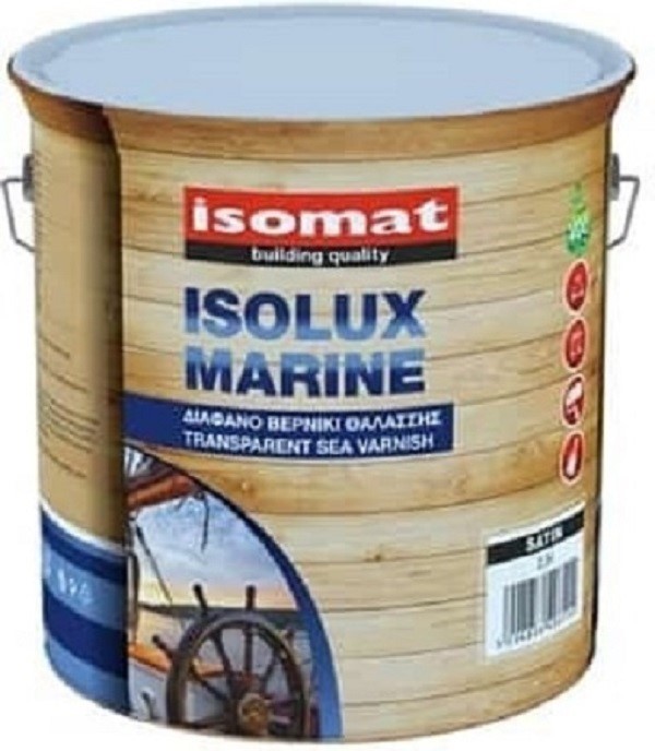 ISOMAT ISOLUX-MARINE Εξαιρετικής Ποιότητας Διαφανές Βερνίκι Θαλάσσης Για Ξύλινες Επιφάνειες Διαφανές Σατινέ 2,5LT-0