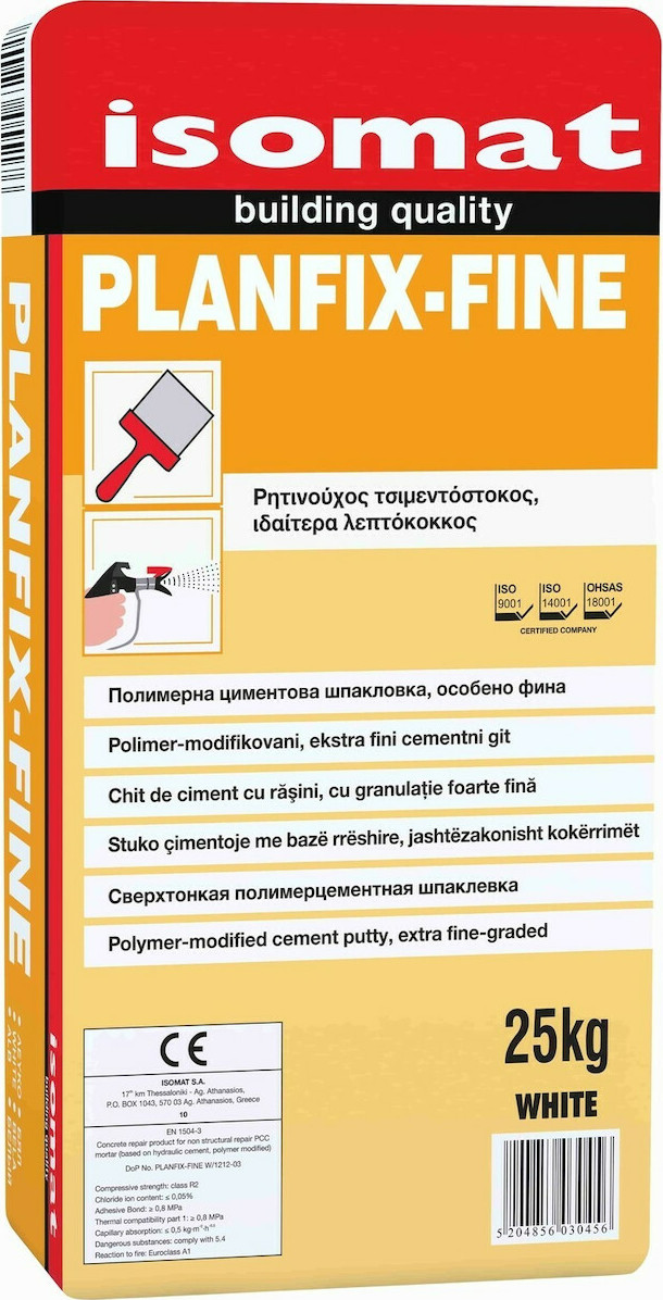 ISOMAT PLANFIX-FINE Ιδιαίτερα Λεπτόκοκκος, Ρητινούχος Τσιμεντόστοκος Λευκό 5KG-0