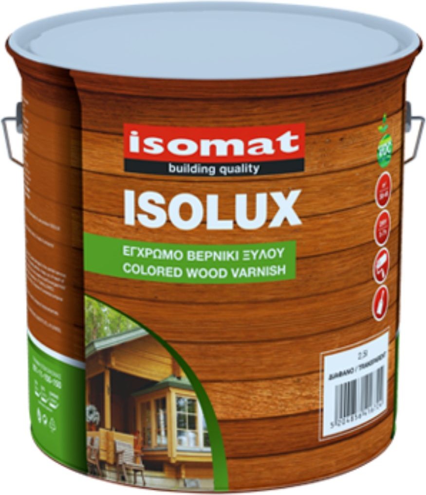 ISOMAT ISOLUX Εξαιρετικής Ποιότητας Βερνίκι Για Ξύλινες Επιφάνειες Καρυδιά Σκούρα Σατινέ 2,5LT-0