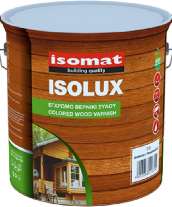 ISOMAT ISOLUX Εξαιρετικής Ποιότητας Βερνίκι Για Ξύλινες Επιφάνειες Μαόνι Σατινέ 2,5LT-0
