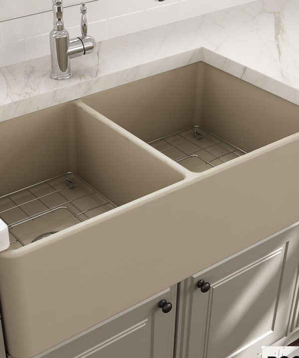 Bocchi Νεροχύτης Πορσελάνης Επικαθήμενος Με 2 Γούρνες (84x46)cm Jasmine Matt 1139-521-0