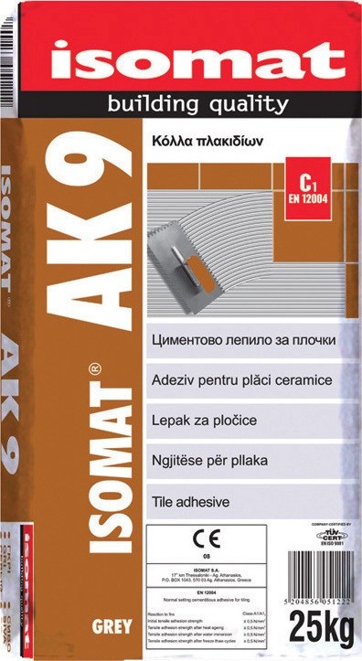 ISOMAT AK-9 Τσιμεντοειδής Κόλλα Πλακιδίων Γκρι 25KG-0